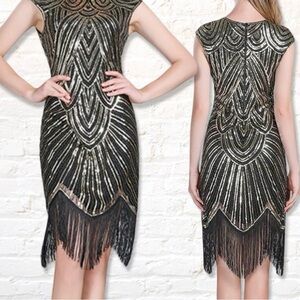 VINTAGE GLAM ✨ 1920s Gatsby Flapper Sequin Dress M